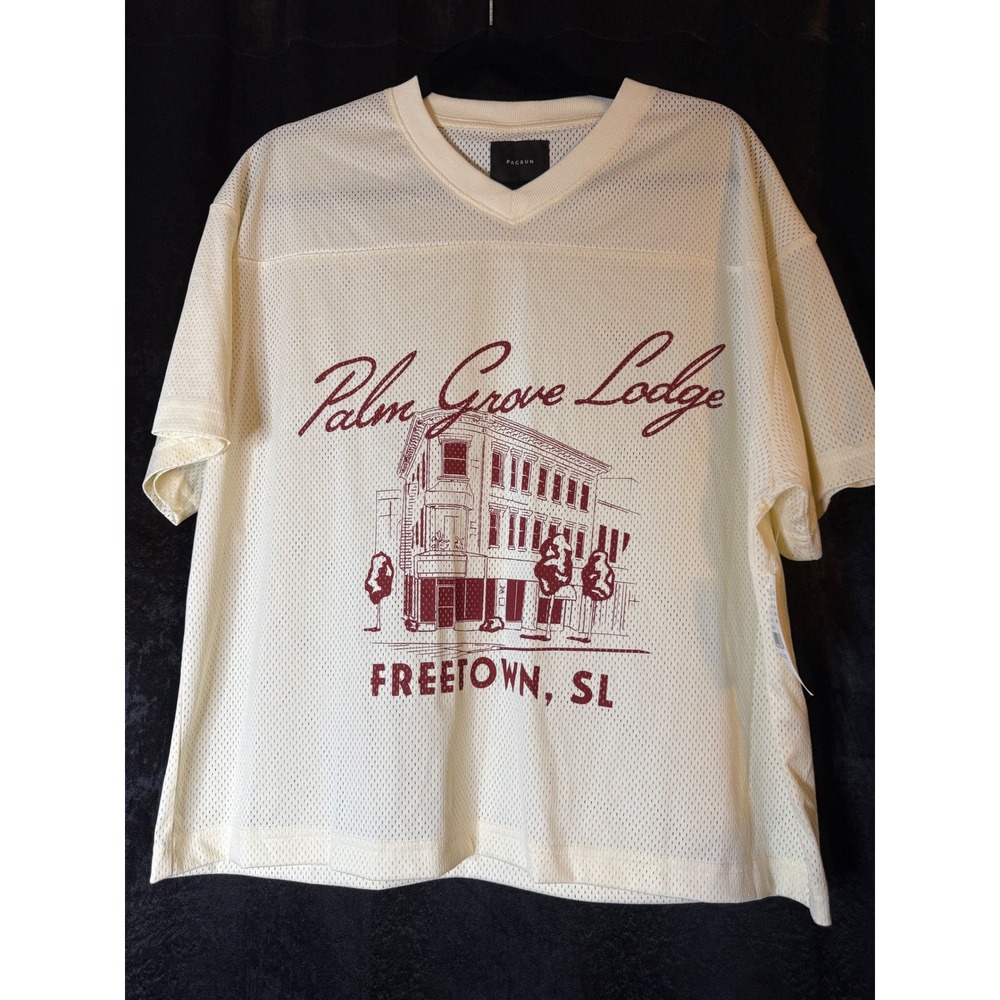 PacSun Palm Grove Lodge Freetown SL Mesh Jersey Top Cream Maroon Small NEW